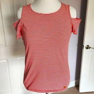 red & white stripe cold shoulder tee top medium